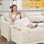 Sofá beige de chenilla con estructura de madera maciza de 4 plazas con almohada lumbar, esponja de alta resiliencia y fácil instalación