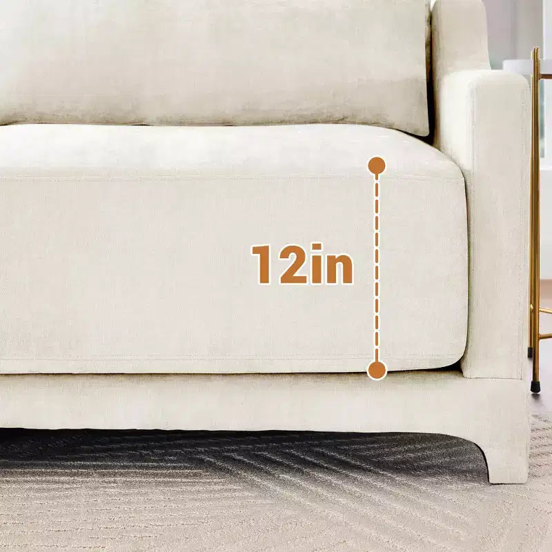 Sofá beige de chenilla con estructura de madera maciza de 4 plazas con almohada lumbar, esponja de alta resiliencia y fácil instalación