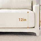 Sofá beige de chenilla con estructura de madera maciza de 4 plazas con almohada lumbar, esponja de alta resiliencia y fácil instalación
