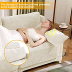 Sofá beige de chenilla con estructura de madera maciza de 4 plazas con almohada lumbar, esponja de alta resiliencia y fácil instalación