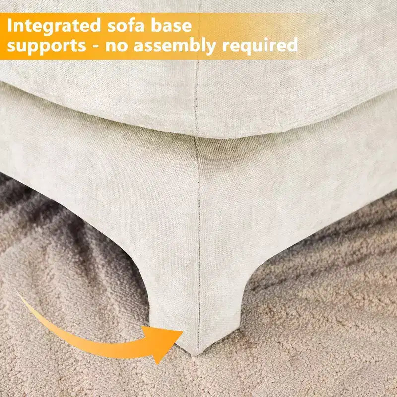 Sofá beige de chenilla con estructura de madera maciza de 4 plazas con almohada lumbar, esponja de alta resiliencia y fácil instalación