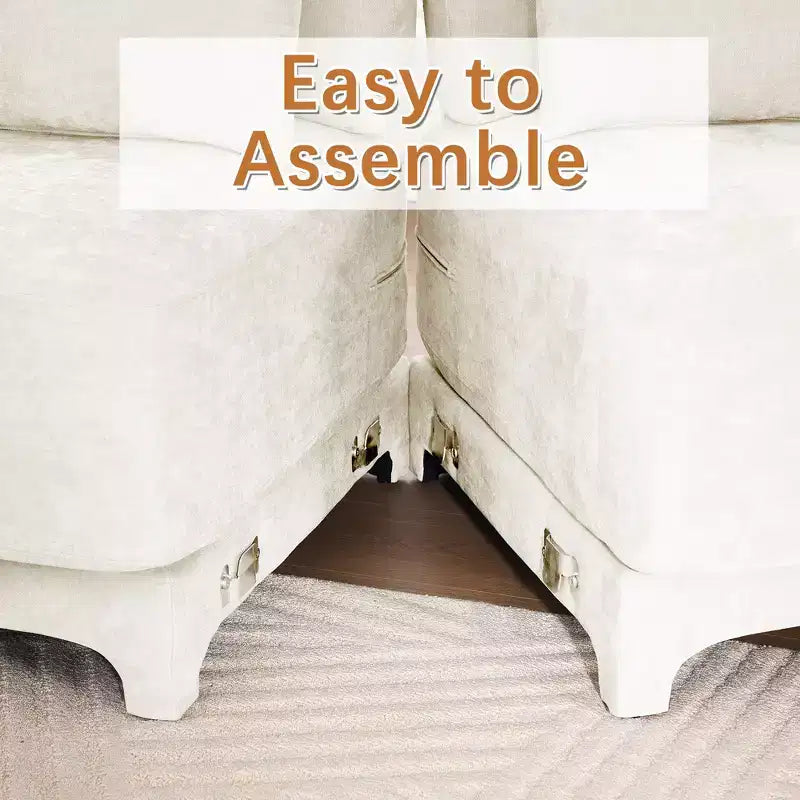 Sofá beige de chenilla con estructura de madera maciza de 4 plazas con almohada lumbar, esponja de alta resiliencia y fácil instalación