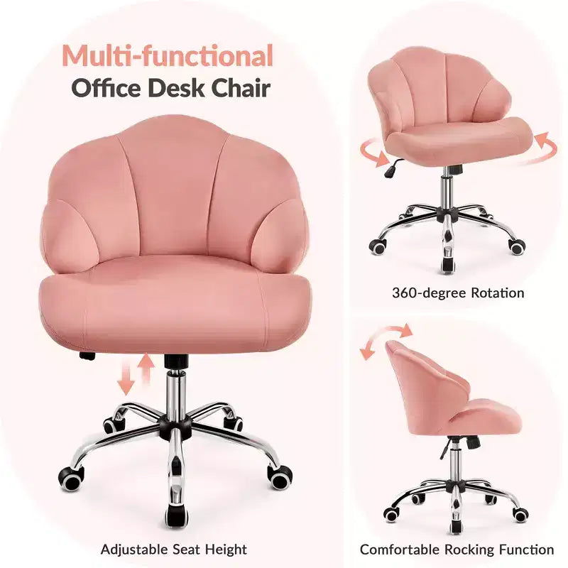 Yaheetech Juego de 2 sillas de escritorio giratorias tapizadas con respaldo en forma de concha capitoné y altura de asiento ajustable