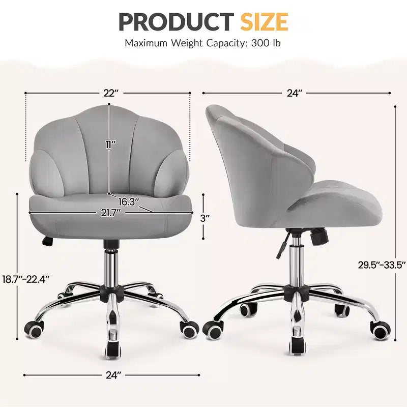 Yaheetech Juego de 2 sillas de escritorio giratorias tapizadas con respaldo en forma de concha capitoné y altura de asiento ajustable