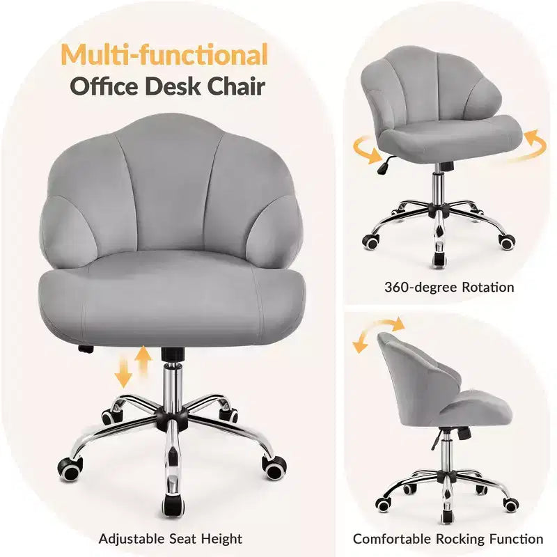 Yaheetech Juego de 2 sillas de escritorio giratorias tapizadas con respaldo en forma de concha capitoné y altura de asiento ajustable