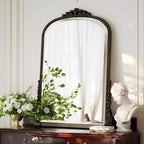 Espejo de pared de 40x28, espejo arqueado con cuentas y marco de metal, espejo decorativo para tocador de baño para entrada, dormitorio o sala de estar