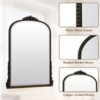 Espejo de pared de 40x28, espejo arqueado con cuentas y marco de metal, espejo decorativo para tocador de baño para entrada, dormitorio o sala de estar