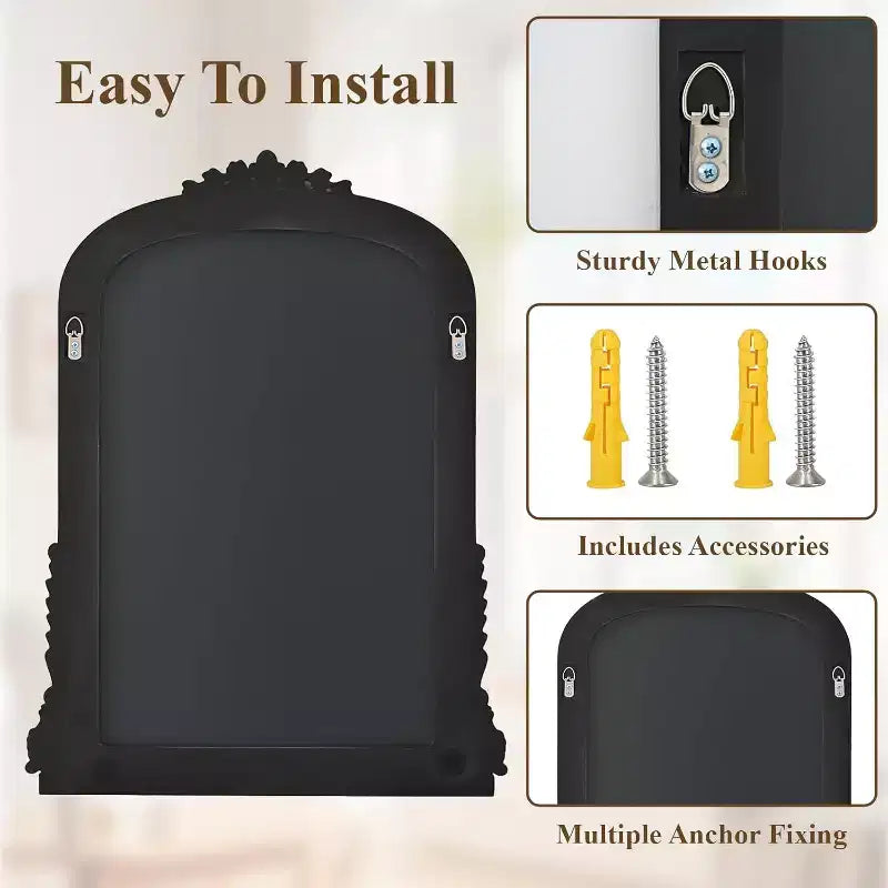 Espejo de pared de 40x28, espejo arqueado con cuentas y marco de metal, espejo decorativo para tocador de baño para entrada, dormitorio o sala de estar