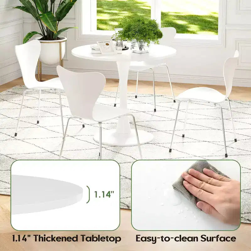 PexFix Mesa de Comedor Redonda Moderna Tulip de 31.5 para 2-4 Personas con Tablero de Madera Blanco y Base de Pedestal Metálico para Cocina Sala de Estar