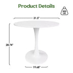 PexFix Mesa de Comedor Redonda Moderna Tulip de 31.5 para 2-4 Personas con Tablero de Madera Blanco y Base de Pedestal Metálico para Cocina Sala de Estar