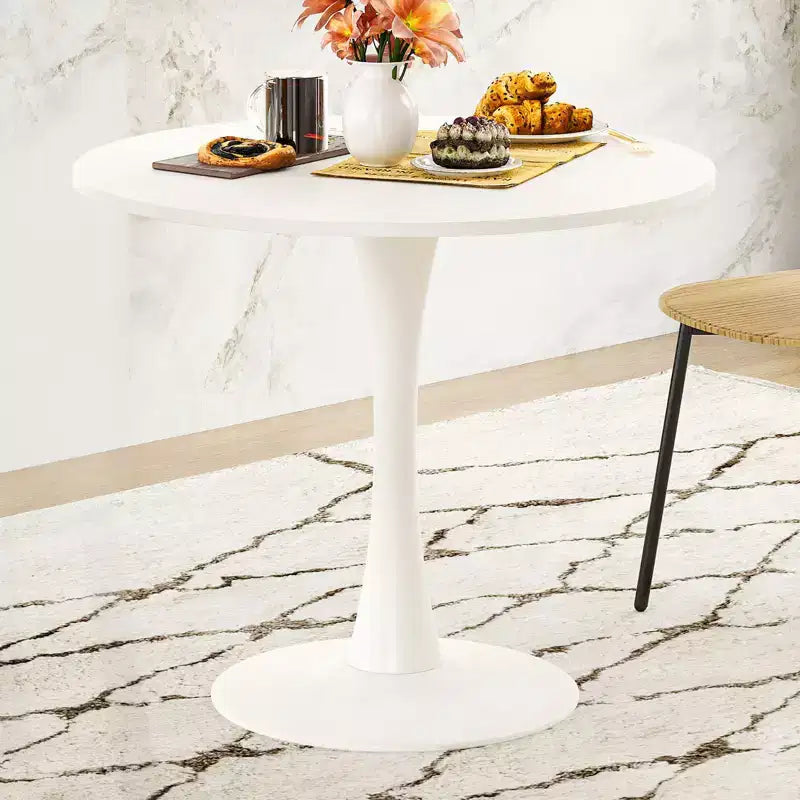 PexFix Mesa de Comedor Redonda Moderna Tulip de 31.5 para 2-4 Personas con Tablero de Madera Blanco y Base de Pedestal Metálico para Cocina Sala de Estar