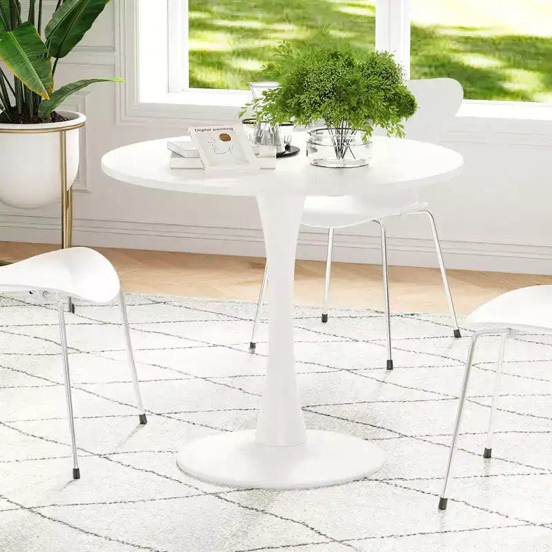 PexFix Mesa de Comedor Redonda Moderna Tulip de 31.5 para 2-4 Personas con Tablero de Madera Blanco y Base de Pedestal Metálico para Cocina Sala de Estar