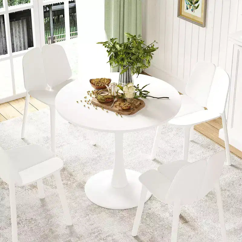 PexFix Mesa de Comedor Redonda Moderna Tulip de 31.5 para 2-4 Personas con Tablero de Madera Blanco y Base de Pedestal Metálico para Cocina Sala de Estar