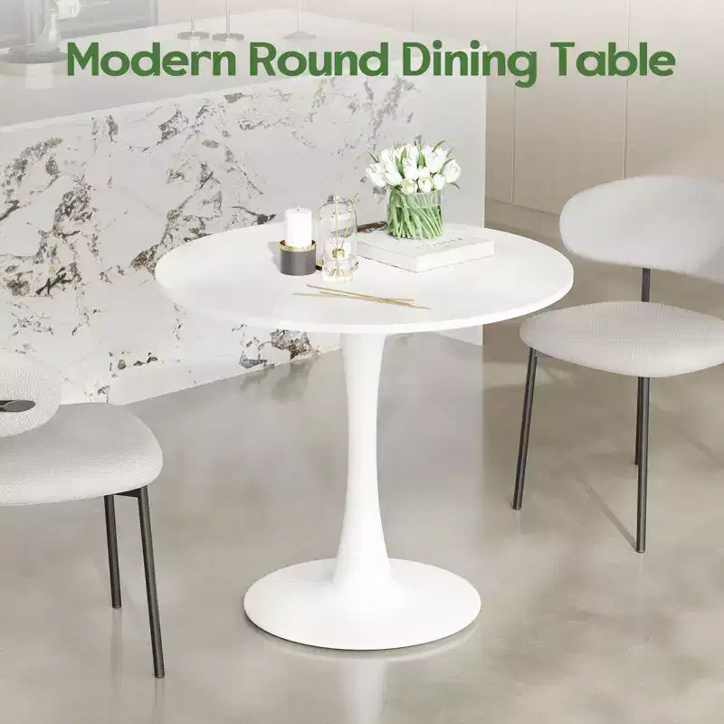 PexFix Mesa de Comedor Redonda Moderna Tulip de 31.5 para 2-4 Personas con Tablero de Madera Blanco y Base de Pedestal Metálico para Cocina Sala de Estar