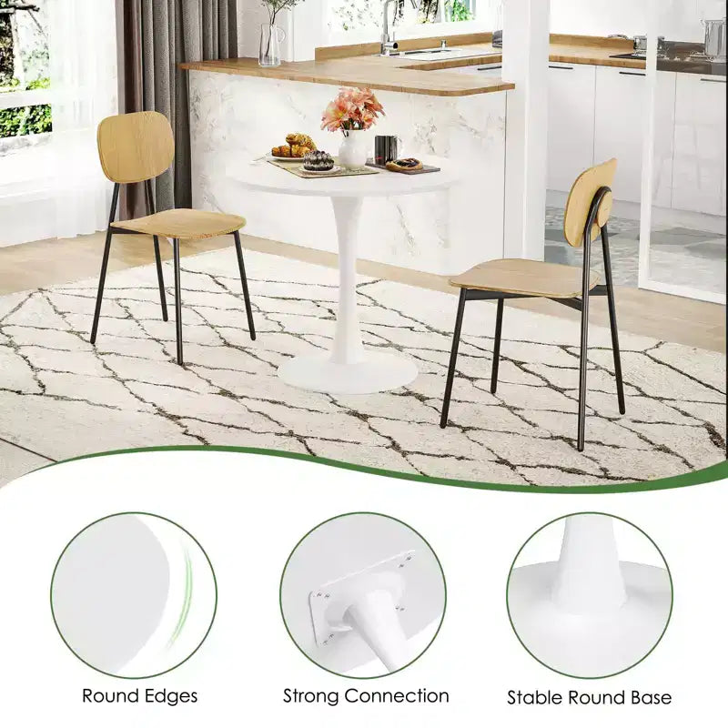PexFix Mesa de Comedor Redonda Moderna Tulip de 31.5 para 2-4 Personas con Tablero de Madera Blanco y Base de Pedestal Metálico para Cocina Sala de Estar