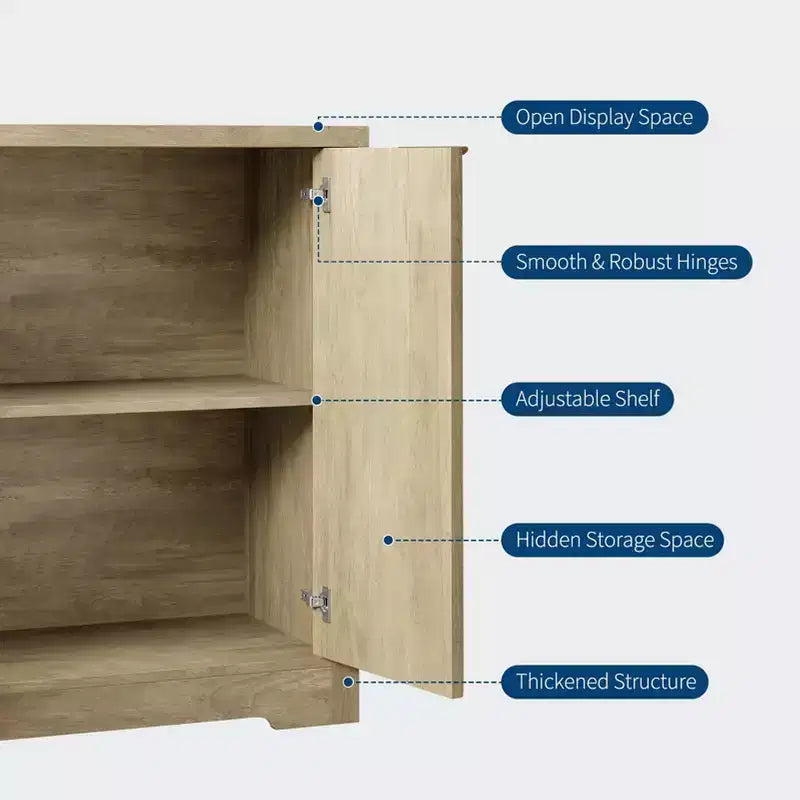 Aparador buffet estriado con almacenamiento, 2/4 puertas y estante ajustable, mesa consola moderna de madera para café