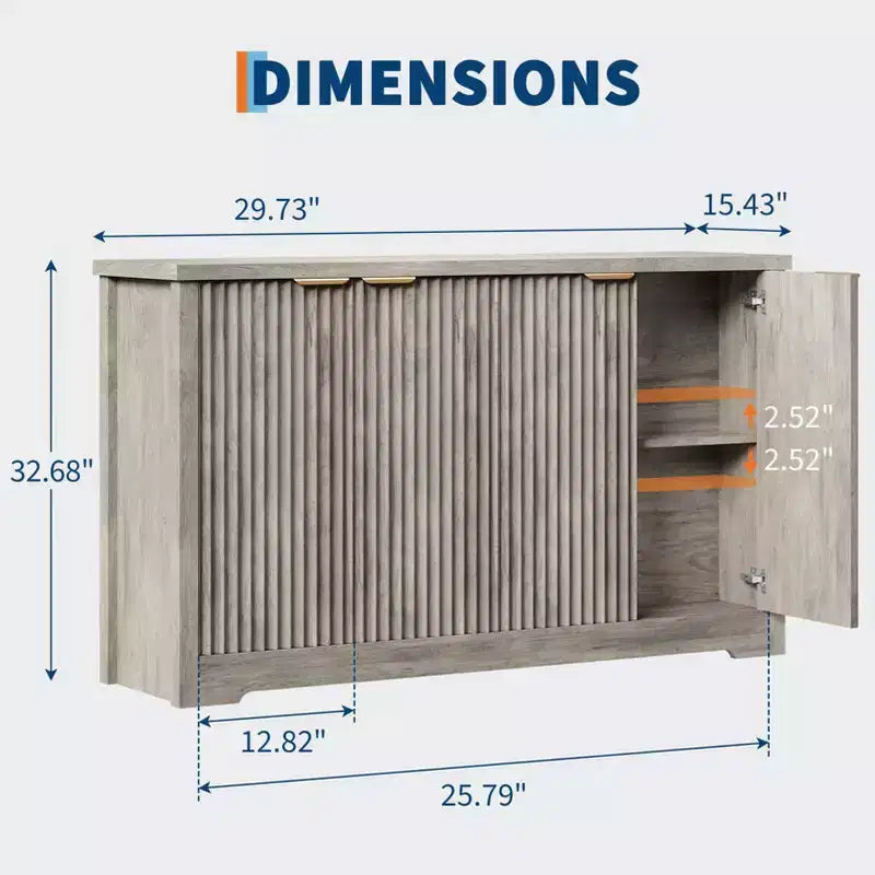 Aparador buffet estriado con almacenamiento, 2/4 puertas y estante ajustable, mesa consola moderna de madera para café