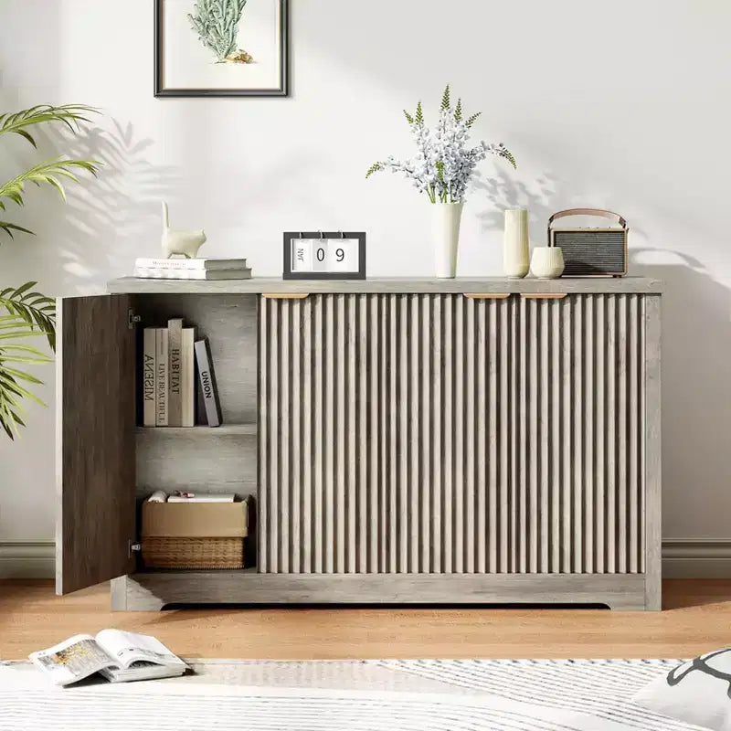 Aparador buffet estriado con almacenamiento, 2/4 puertas y estante ajustable, mesa consola moderna de madera para café