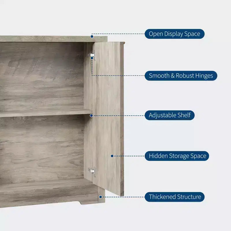 Aparador buffet estriado con almacenamiento, 2/4 puertas y estante ajustable, mesa consola moderna de madera para café