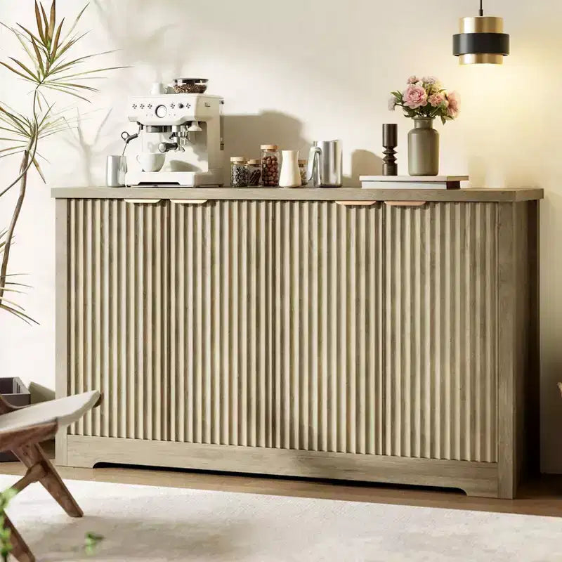 Aparador buffet estriado con almacenamiento, 2/4 puertas y estante ajustable, mesa consola moderna de madera para café