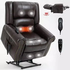 Sillón reclinable elevador eléctrico CLIHOME con calor, masaje, doble motor y posición infinita, piel genuina, mecanismo de movimiento de alta resistencia con puertos USB