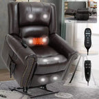 Sillón reclinable elevador eléctrico CLIHOME con calor, masaje, doble motor y posición infinita, piel genuina, mecanismo de movimiento de alta resistencia con puertos USB