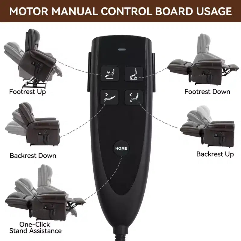 Sillón reclinable elevador eléctrico CLIHOME con calor, masaje, doble motor y posición infinita, piel genuina, mecanismo de movimiento de alta resistencia con puertos USB