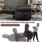 Sillón reclinable elevador eléctrico CLIHOME con calor, masaje, doble motor y posición infinita, piel genuina, mecanismo de movimiento de alta resistencia con puertos USB