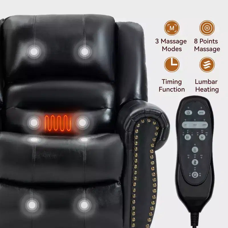 Sillón reclinable elevador eléctrico CLIHOME con calor, masaje, doble motor y posición infinita, piel genuina, mecanismo de movimiento de alta resistencia con puertos USB