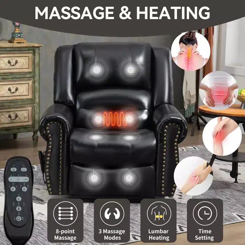 Sillón reclinable elevador eléctrico CLIHOME con calor, masaje, doble motor y posición infinita, piel genuina, mecanismo de movimiento de alta resistencia con puertos USB
