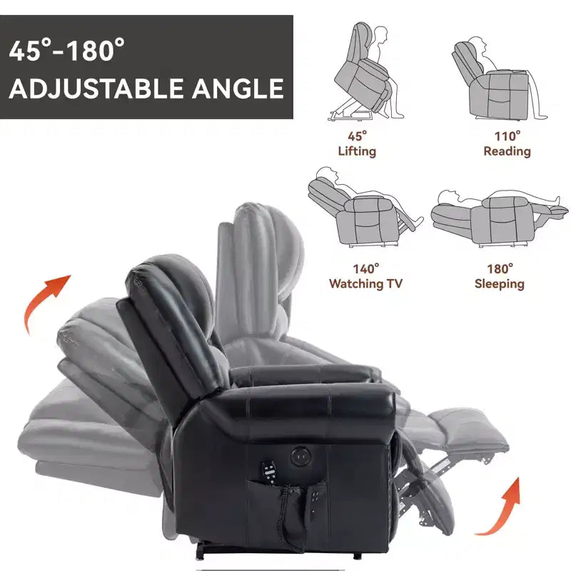 Sillón reclinable elevador eléctrico CLIHOME con calor, masaje, doble motor y posición infinita, piel genuina, mecanismo de movimiento de alta resistencia con puertos USB