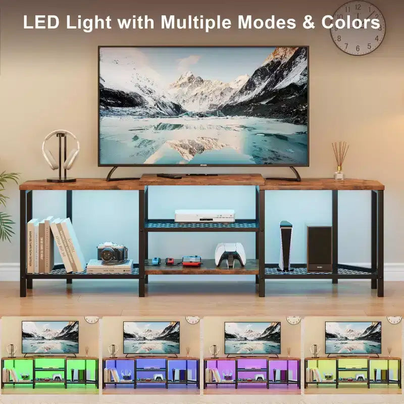 GustoWave Corner TV Stand for 75 Inch TV, TV Media Console Table with 3-Tier Open Storage Shelves & Power Outlet