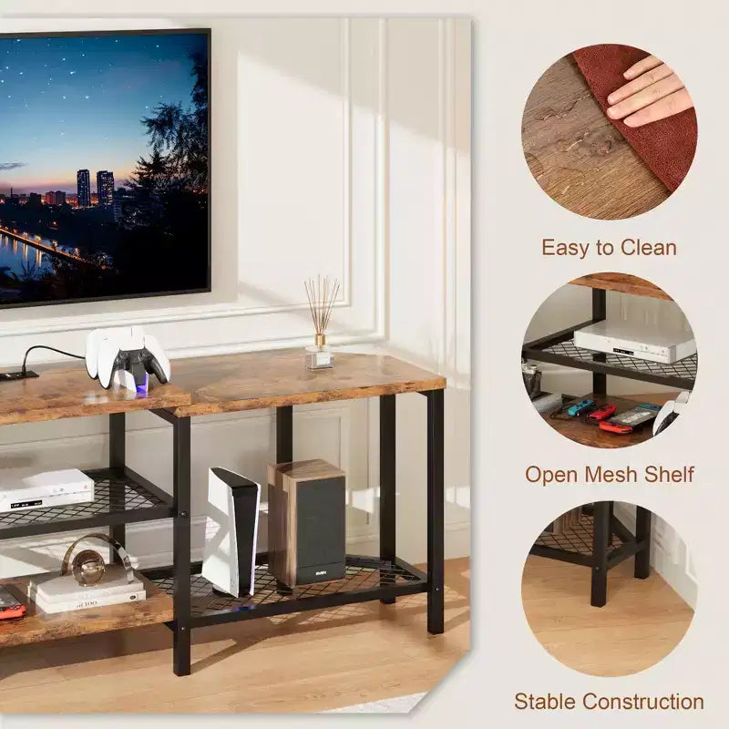 GustoWave Corner TV Stand for 75 Inch TV, TV Media Console Table with 3-Tier Open Storage Shelves & Power Outlet
