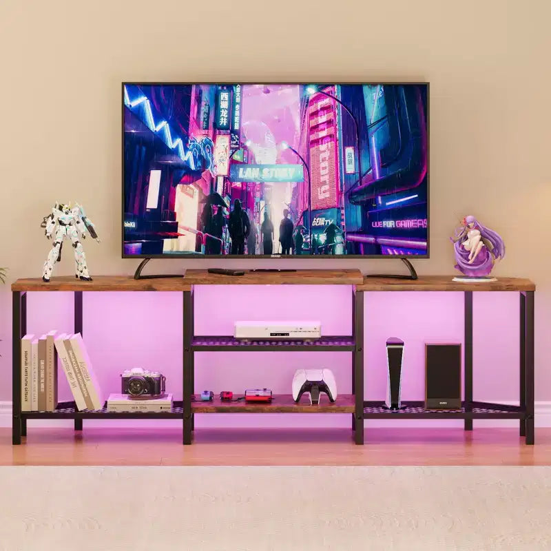 GustoWave Corner TV Stand for 75 Inch TV, TV Media Console Table with 3-Tier Open Storage Shelves & Power Outlet