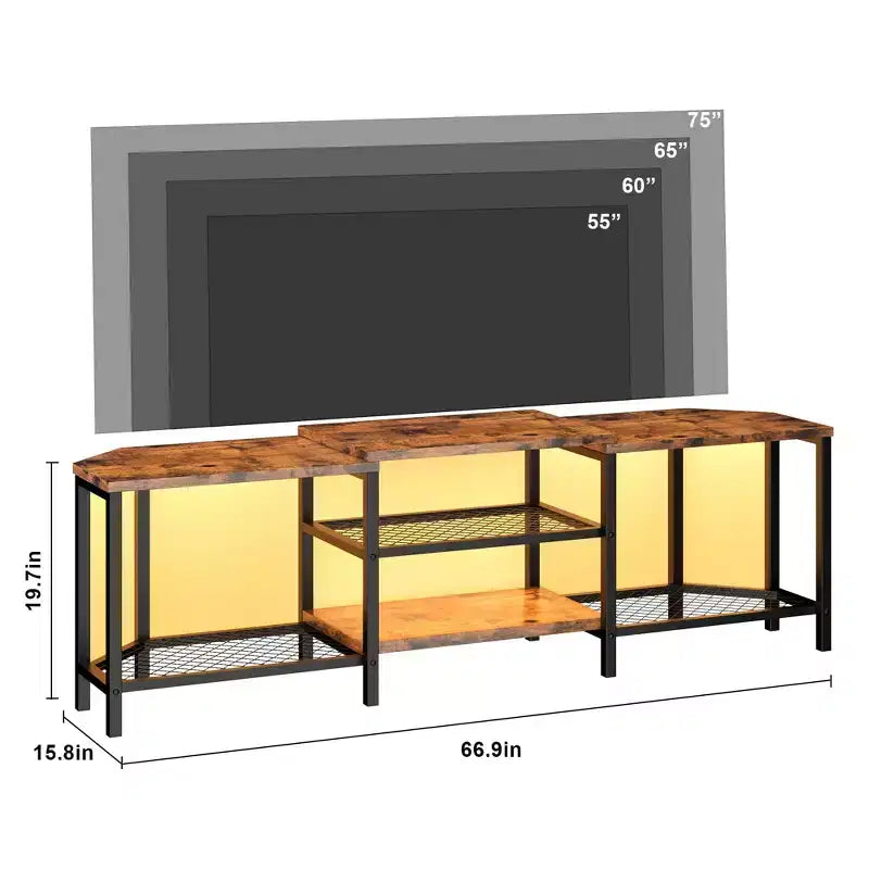 GustoWave Corner TV Stand for 75 Inch TV, TV Media Console Table with 3-Tier Open Storage Shelves & Power Outlet