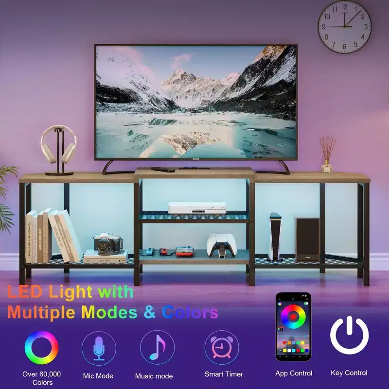 GustoWave Corner TV Stand for 75 Inch TV, TV Media Console Table with 3-Tier Open Storage Shelves & Power Outlet