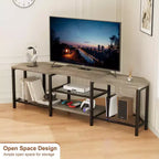 GustoWave Corner TV Stand for 75 Inch TV, TV Media Console Table with 3-Tier Open Storage Shelves & Power Outlet