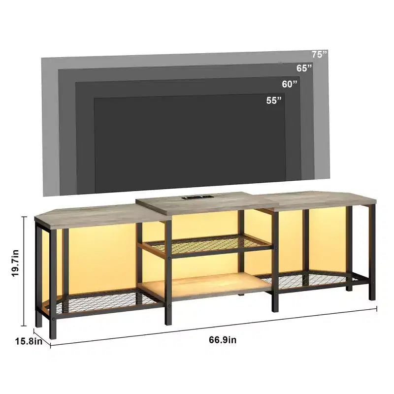 GustoWave Corner TV Stand for 75 Inch TV, TV Media Console Table with 3-Tier Open Storage Shelves & Power Outlet