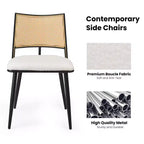 PexFix 2 sillas de comedor, sillas de cocina modernas de mediados de siglo con respaldo de ratán y estructura de metal, sillas decorativas tapizadas de Boucle, blancas
