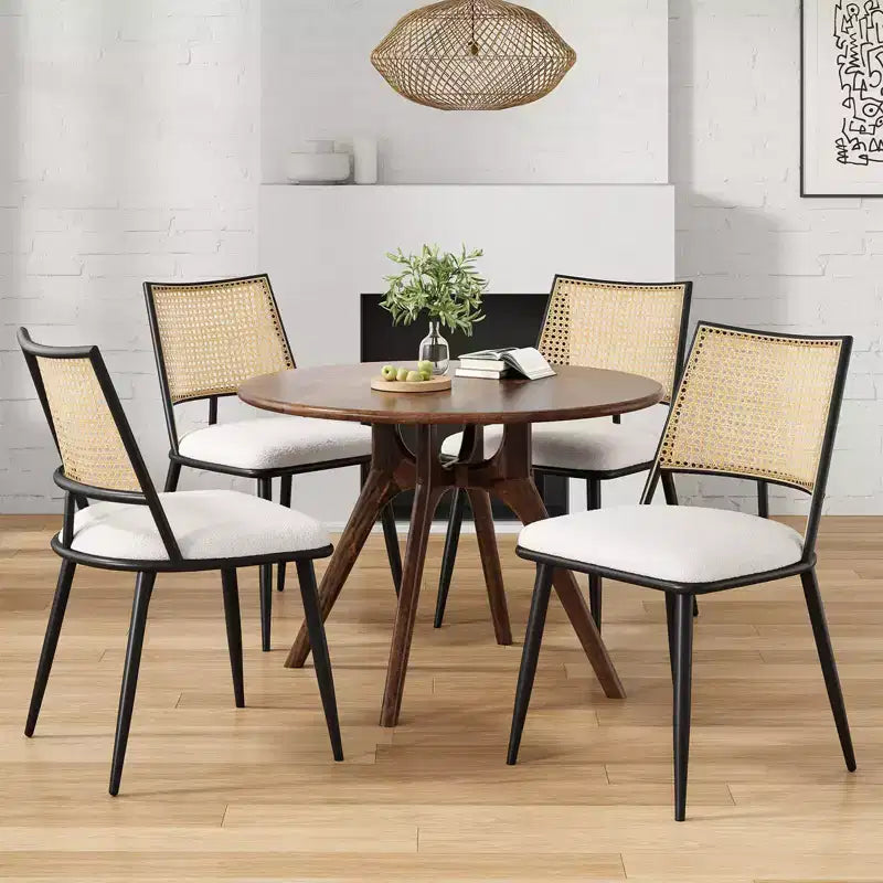 PexFix 2 sillas de comedor, sillas de cocina modernas de mediados de siglo con respaldo de ratán y estructura de metal, sillas decorativas tapizadas de Boucle, blancas