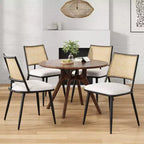 PexFix 2 sillas de comedor, sillas de cocina modernas de mediados de siglo con respaldo de ratán y estructura de metal, sillas decorativas tapizadas de Boucle, blancas