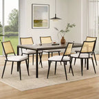 PexFix 2 sillas de comedor, sillas de cocina modernas de mediados de siglo con respaldo de ratán y estructura de metal, sillas decorativas tapizadas de Boucle, blancas