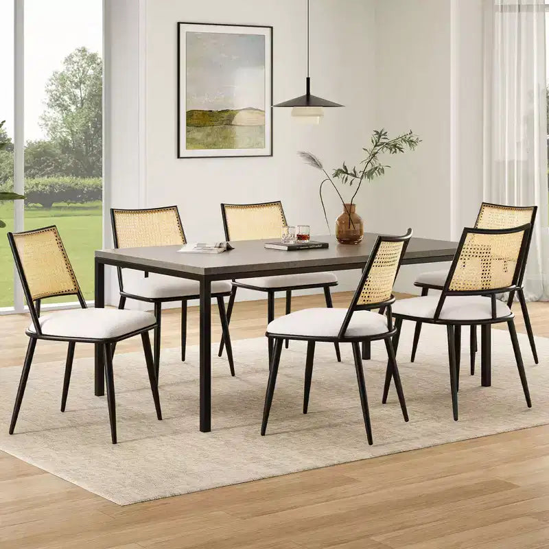 PexFix 2 sillas de comedor, sillas de cocina modernas de mediados de siglo con respaldo de ratán y estructura de metal, sillas decorativas tapizadas de Boucle, blancas