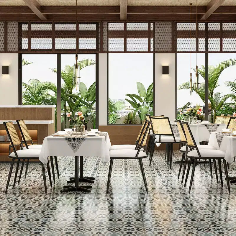 PexFix 2 sillas de comedor, sillas de cocina modernas de mediados de siglo con respaldo de ratán y estructura de metal, sillas decorativas tapizadas de Boucle, blancas