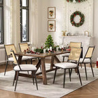 PexFix 2 sillas de comedor, sillas de cocina modernas de mediados de siglo con respaldo de ratán y estructura de metal, sillas decorativas tapizadas de Boucle, blancas