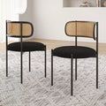 PexFix 2Pcs Modern Upholstered Dining Chairs Rattan Back Dining Room Chairs Accent Kitchen Chairs with Metal Legs Black