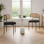 PexFix Sillas de Comedor Tapizadas Modernas 2 Piezas Sillas de Comedor con Respaldo de Ratán Sillas Auxiliares de Cocina con Patas Metálicas Negras