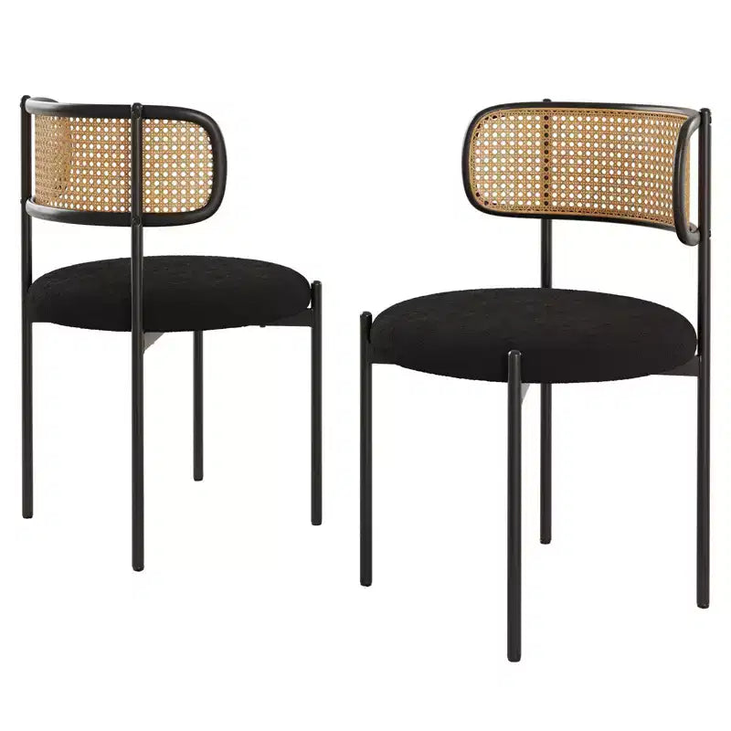 PexFix Sillas de Comedor Tapizadas Modernas 2 Piezas Sillas de Comedor con Respaldo de Ratán Sillas Auxiliares de Cocina con Patas Metálicas Negras