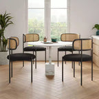PexFix Sillas de Comedor Tapizadas Modernas 2 Piezas Sillas de Comedor con Respaldo de Ratán Sillas Auxiliares de Cocina con Patas Metálicas Negras