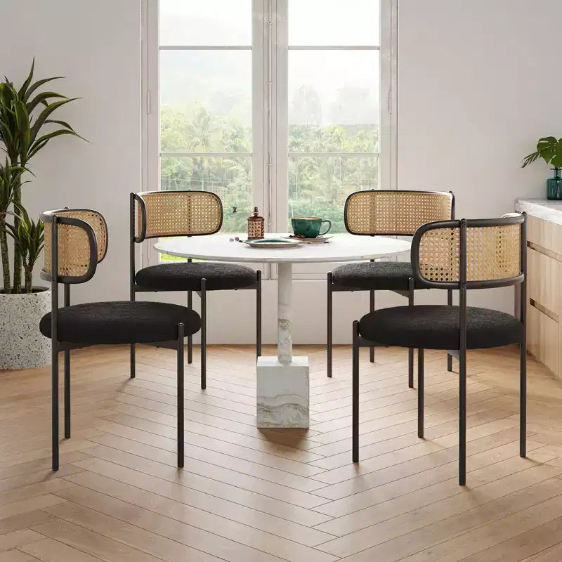 PexFix Sillas de Comedor Tapizadas Modernas 2 Piezas Sillas de Comedor con Respaldo de Ratán Sillas Auxiliares de Cocina con Patas Metálicas Negras